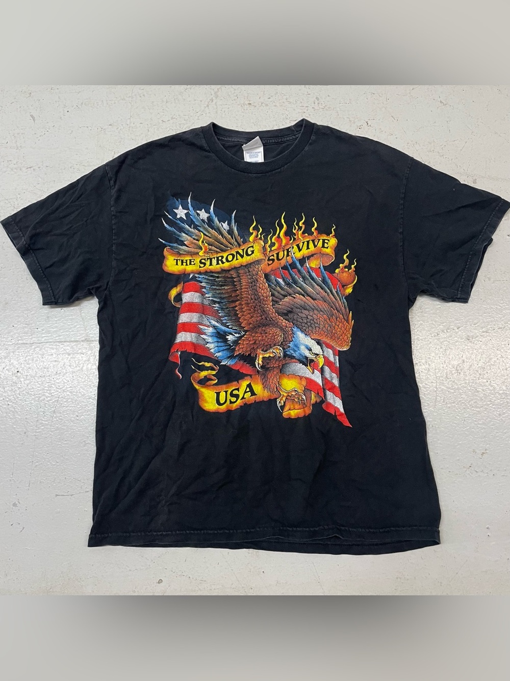 Vintage Grunge Biker Core Eagle Graphic Tee Size XL Cotton America Flames